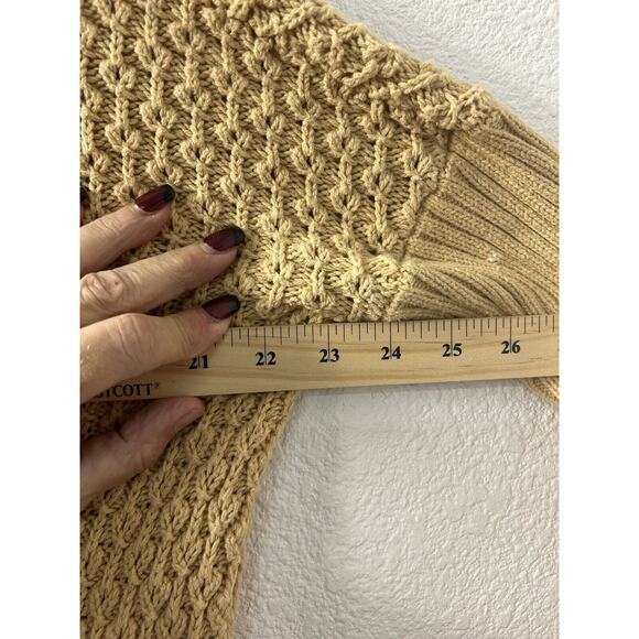 Charming Charlie Size S Tan Chunky Knit Sweater Turtle Neck Pocket GrandpaCore - Picture 6 of 12